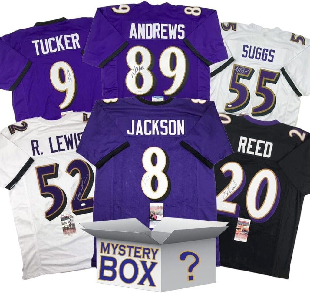 Autographed/Signed Baltimore Football Jersey Mystery Box with PSA JSA or Beckett COA