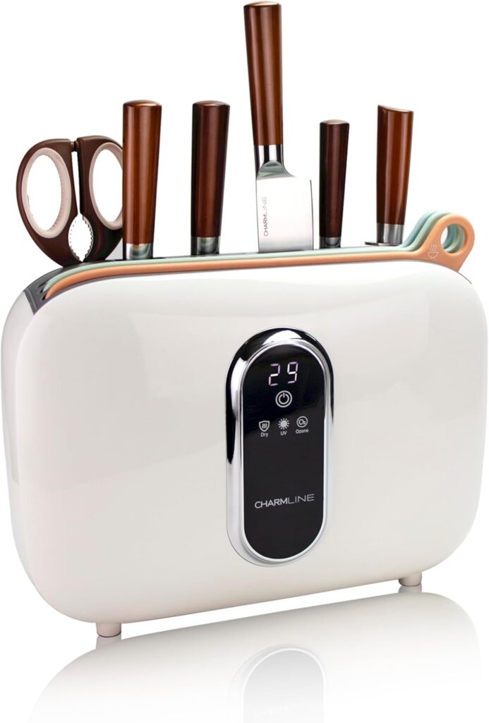 Charmline Smart Cutting Board and Knife Set with Holder, Double Cleaning and Drying Function, Space Saving Smart Home Gadgets, Keeping Kitchen Clean and Tidy, Brown