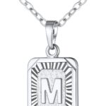 U7 Square Initial Necklace, Gold/Platinum Plated A-Z 26 Letters Pendant Necklace for Women Men, Large Capital Monogram Retangle Tag Necklace, Resizable Chain 20″-22″