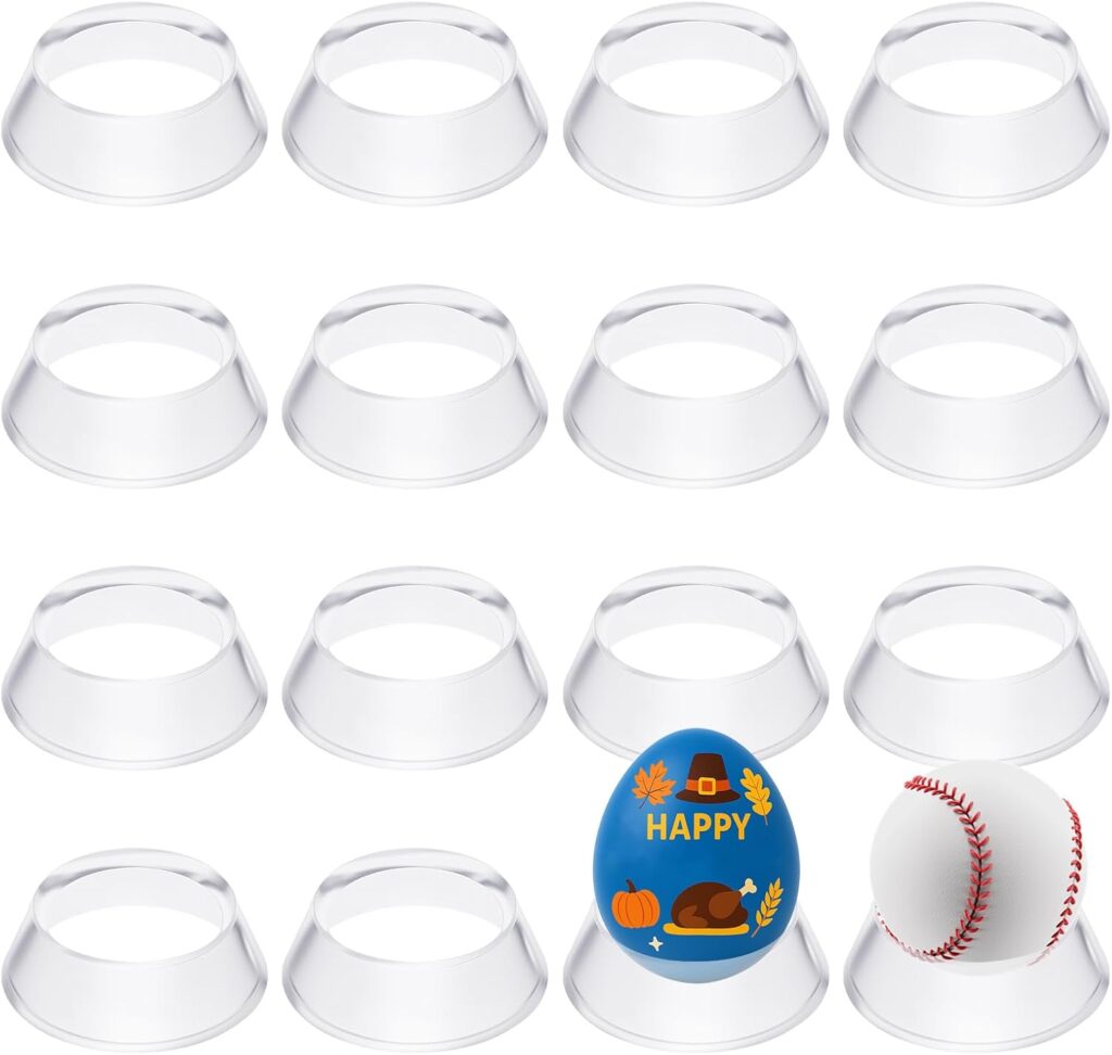16 Pcs Acrylic Baseball Stand, 1.34 Inch Clear Ring Ball Sphere Stand Egg Crystal Holder Display Stands for Soccer, Basketball, Football, Volleyball, Softball, Bowling Ball, Collections