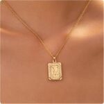 1 PCS Rectangle Initial Necklace for Women, Gold Plated Letter Pendant Chain Necklaces, Classic Delicate Jewelry for Wedding, Appointment, Party, Everyday Wear or Any Occasions