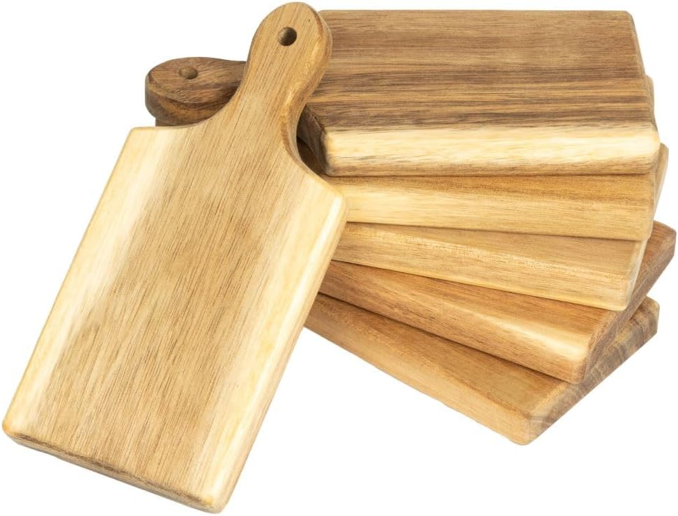 Acacia Charcuterie Boards – Set of 6 Large Mini 7″ × 3.35″ Wooden Cheese Paddles, Laser Engraving Blanks, Café & Event Serving Trays