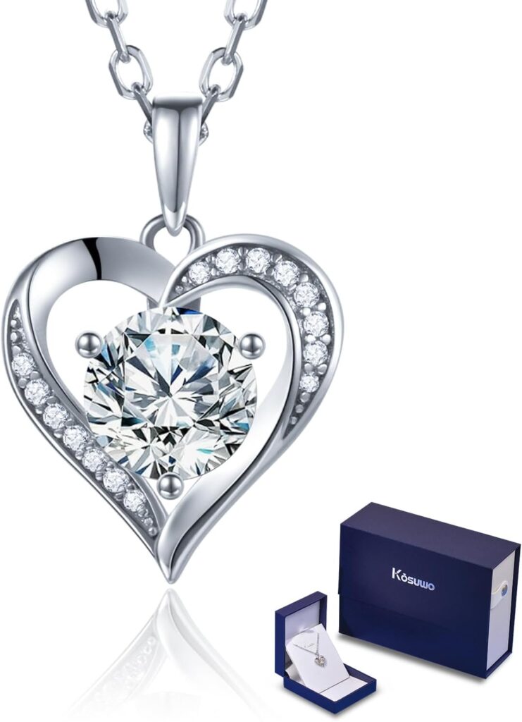 Moissanite Necklace for Women 1.0ct D Color, Sterling Silver Heart Necklace, Anniversary Gifts for Women, Making It A Perfect Gift for Your Wife, Girlfriend Mom