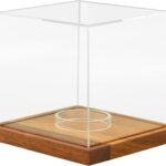 Baseball Display Case with Walnut Base – Clear Acrylic Cube Showcase for Single Official Ball, Floating Holder with Lockable Lid for Autographed Collectibles & Memorabilia(Color:Transparent)