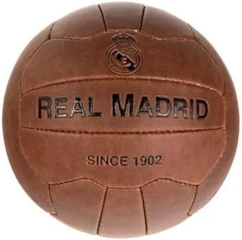 Soccer Ball. Real Madrid 1902 Historic 100% Leather Soccer Ball. Size 5. Gifts for Men. Decorative Ball not Suitable for Playing. Ideal for Collectors.
