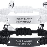 Personalized Couple Bracelets for Men Women : Handmade Custom Engraved Name Plate ID Bracelet Braided Rope His Hers Matching Bracelets for Him Her Bf gf,Valentines Day Gifts for Boyfriend Husband Wife
