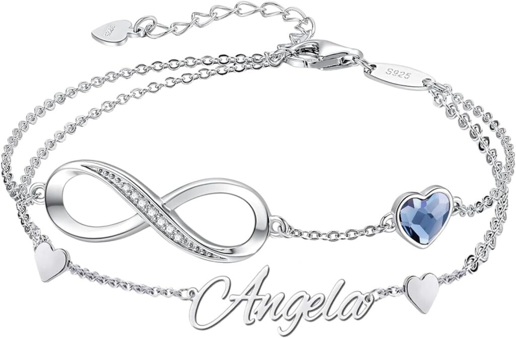 Personalized Bracelet Infinity Heart Birthstone Name Bracelet 925 Sterling Silver Adjustable Mother’s Day Gift Anniversary Birthday Jewelry for Grandma Girlfriend Custom Jewelry With Name