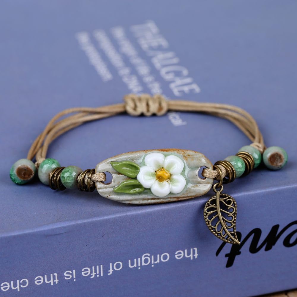 Boho Handmade Ceramic Bead Weaving Bracelets for Fashion Women Adjustable Bracelet Jewelry Gift for Valentine’s Day