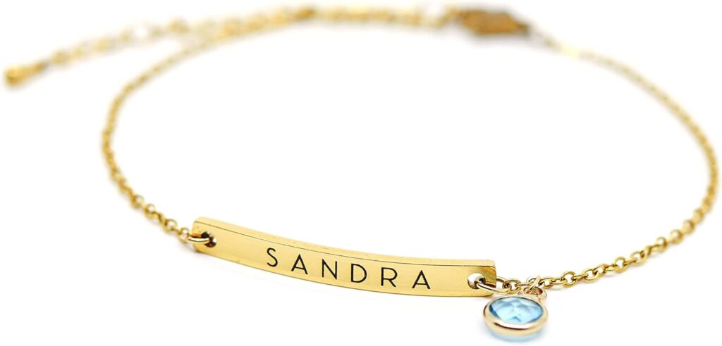 MignonandMignon Custom Name Bracelet with Birthstone Personalized Engraved Jewelry for Women, Mom, Sister, Friendship Matching, Birthday Gift for Her – 2BR-BS