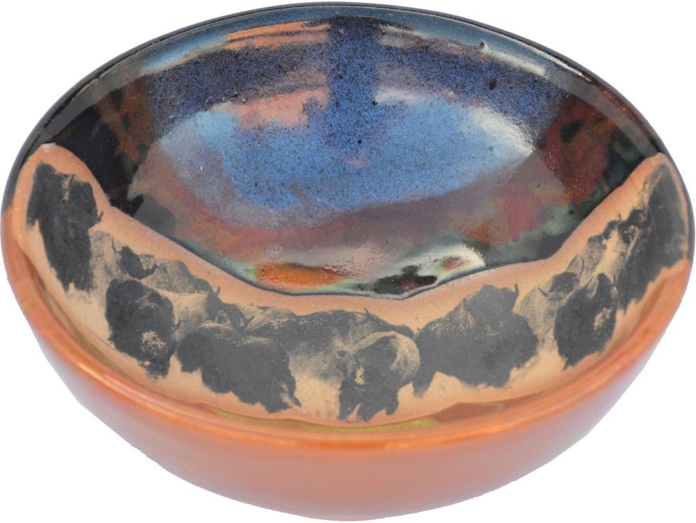 ALWAYS AZUL POTTERY Bison Stampede Soup Bowl in Azulscape Glaze – Handmade Ceramic Pottery Bowl – Handcrafted Polished Stoneware – Unique & Stylish Glazed Bowl, Great for Soup, Salad, Cereal and More