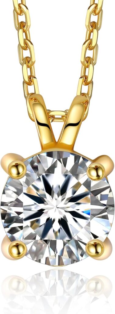 MomentWish Moissanite Solitaire Pendant Necklaces for Women Sterling Silver 0.3/0.5/1/2-Carat D Color VVS1 Clarity Mossanite Jewelry for Women