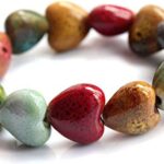 Zittop Bracelet Colorful Ceramic Handmade Simple Ethnic Style Variety of Shapes Elastic Hand Chain for Women (Heart type)