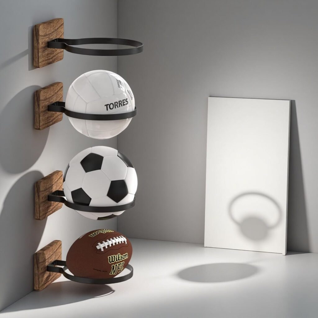 Ball Holder Wall Mount,Ball Storage Holders Display Rack for Autograph Basketball, Football, Soccer, Volleyball Collection, Sports Accessories Organizer for Player Fans Room Decor,4 Pack