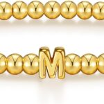 Wowshow Gold Bracelets for Women Stretch Initial Beaded Bracelets 18K Gold Plated with A-Z Letter Charm Jewelry Gifts for Mother Birthday