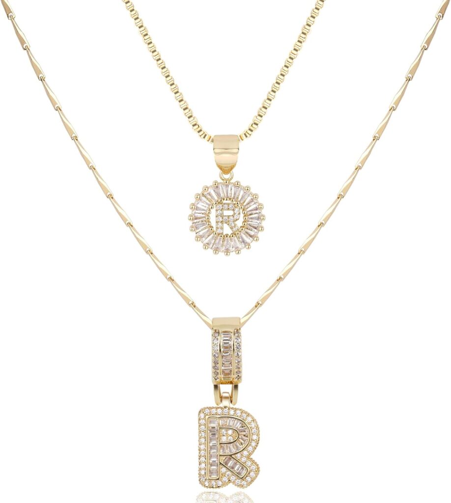 14K Gold Plated Alphabet Necklace Cubic Zirconia Letter Pendant, Personalized Name Jewelry Gift for Women, Customizable A-Z, Birthday/Mothers Day Gifts for Womens