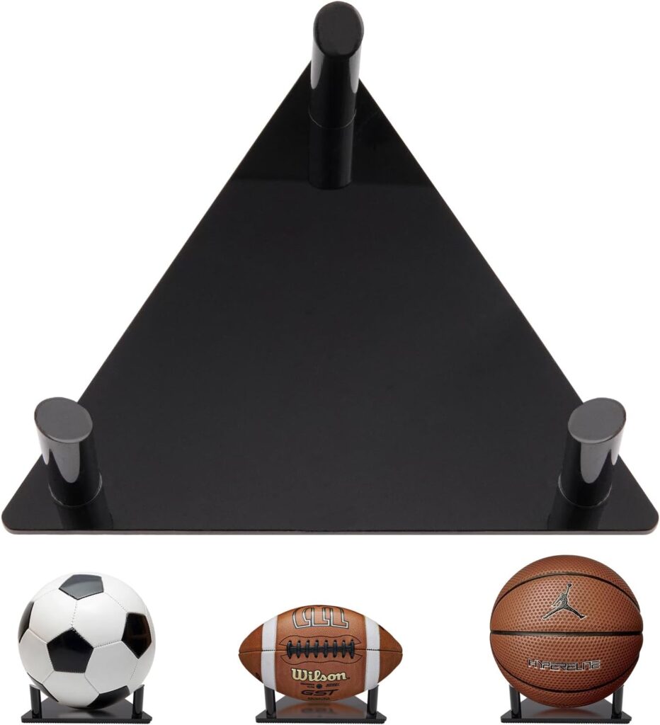 Ball Display Stand with Anti-slip Mat, 1.3inch Pegs Acrylic Sleek Holder for Different Size Basketball, Soccer Ball, Football, Sturdy Memorabilia Display Case-Black