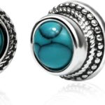 Tibetan Turquoise Earrings 925 Sterling Silver Post Stud Boho Gemstone Hypoallergenic Handmade Earrings for Women Trendy Fashion
