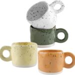 Coffee Mugs Set of 4, 10oz Coffee Cups Ceramic with Splash-ink & Comfortable Handle, Dishwasher & Microwave Safe, Multi-color Ceramic Stoneware Mug Set for Home, Office, Gift