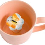 DIHOclub Ceramic Butterfly Cup Hidden 3D Animal Inside Mug,Garden series Handmade Figurine Butterfly Mugs 12OZ(light pink)