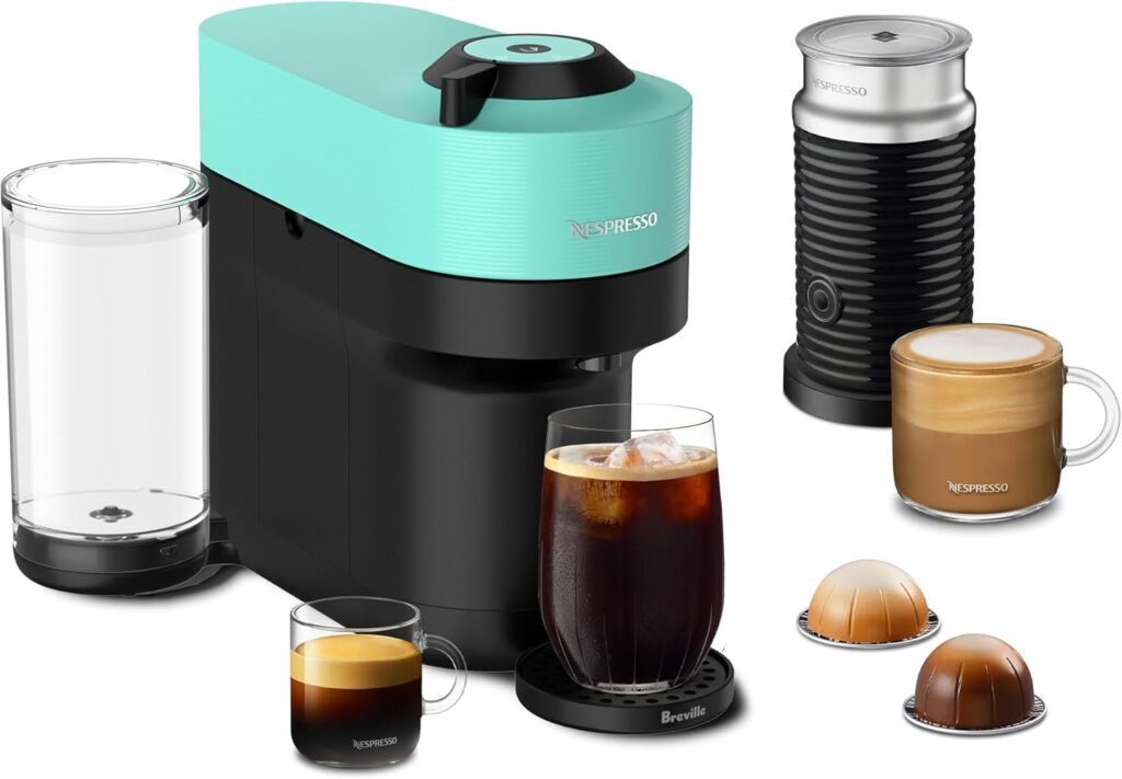 Nespresso Vertuo Pop+ Coffee and Espresso Maker by Breville with Milk Frother, Aqua Mint