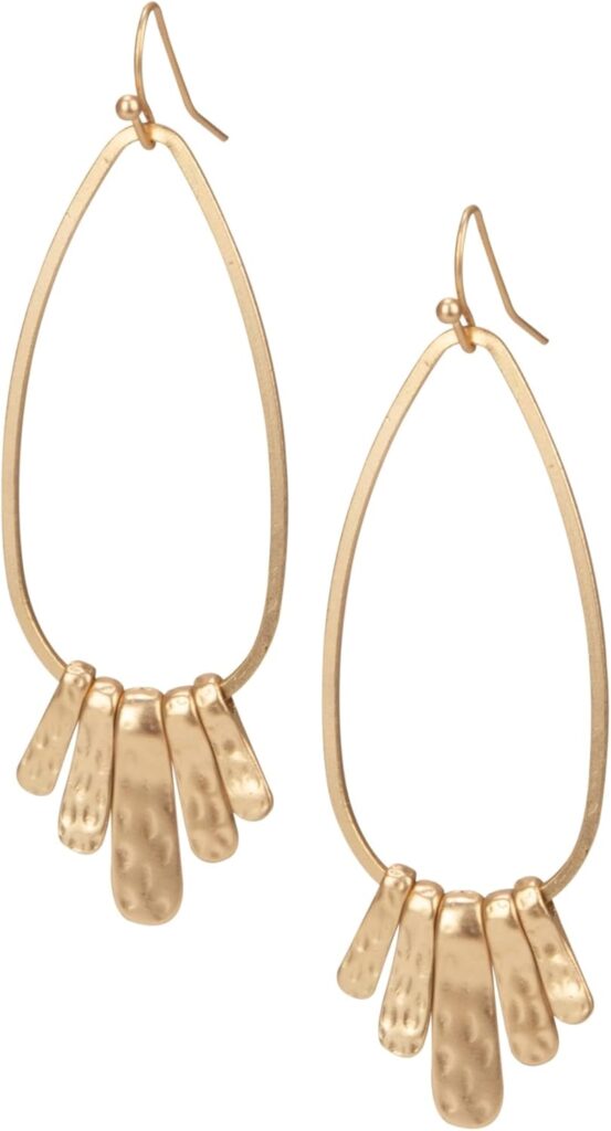 Handmade Boho Hammered Teardrop Earrings Jewelry with 5 Bars for Women