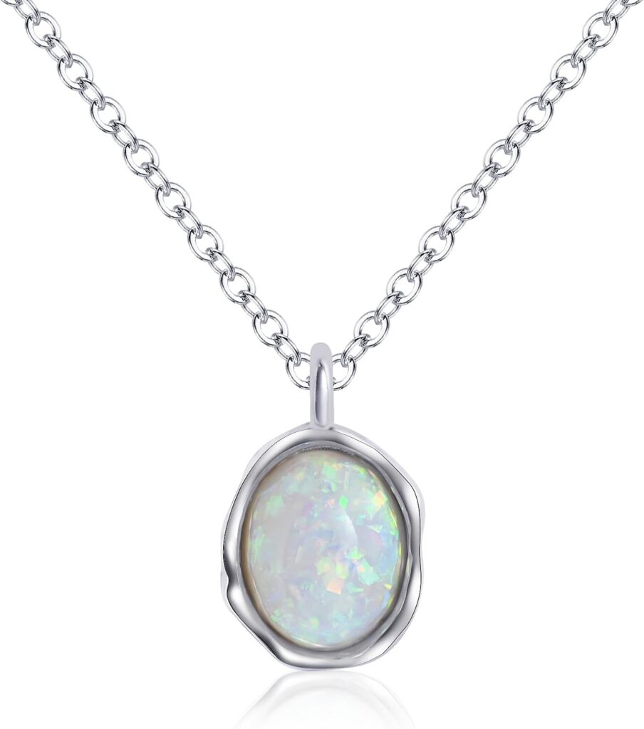 Opal Silver Necklace for Women Oval Pendant Handmade Necklace Opal Jewelry for Women