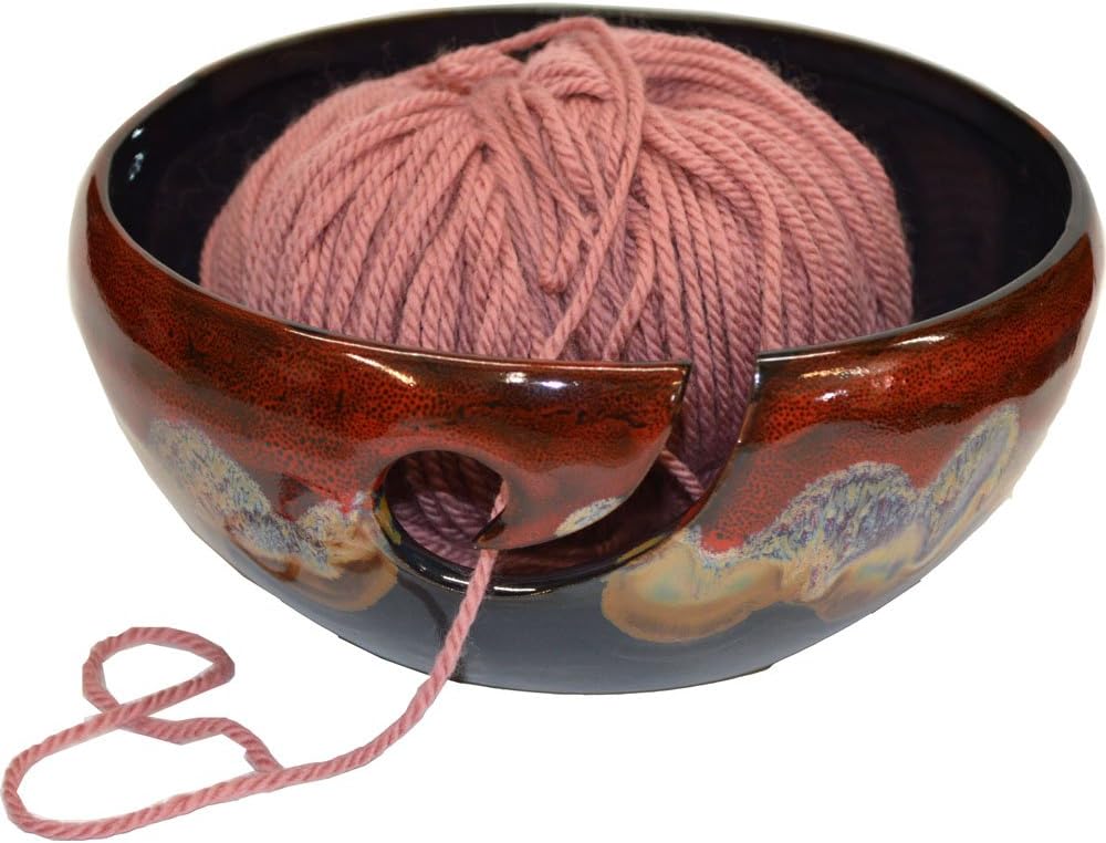 ALWAYS AZUL POTTERY Yarn Bowl in Dreamsicle Glaze – Handmade Ceramic Pottery Yarn Bowl – Knitting & Crochet Yarn Holder – Artisan Glazed Pottery- Wool Bowl Great for Knitters