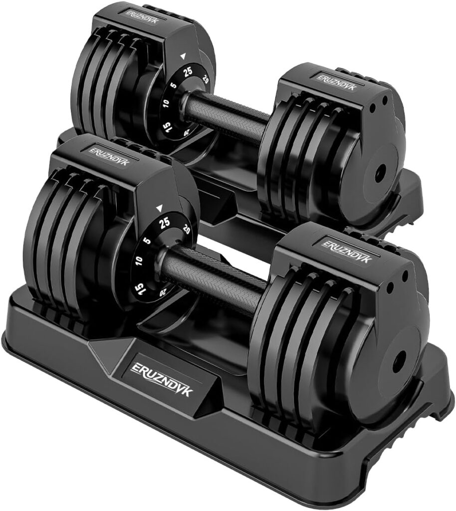 25/55lb Pair Adjustable Dumbbell Set, Adjustable Dumbbells Set of 2, 5 in 1/10 in 1 Free Weights Dumbbells Set with Anti-Slip Texture Handle, Weight Set For Home Gym Suit both Men and Women