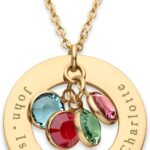 Birthstone Necklace for Mom 1 to 5 Kids Names and Birth Month Stones, Custom Family Jewelry for Women, Personalized Birthday Day, Mother’s Day Gift for Wife Girlfriend, Grandma, 18k Gold Plated