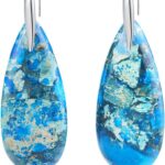 Natural Healing Stone Earrings for Women Girls Unique Boho Handmade Imperial Jasper Stone Teardrop Leaf Gemstone Dangle Drop Statement Earrings Birthday Party Jewelry Gift