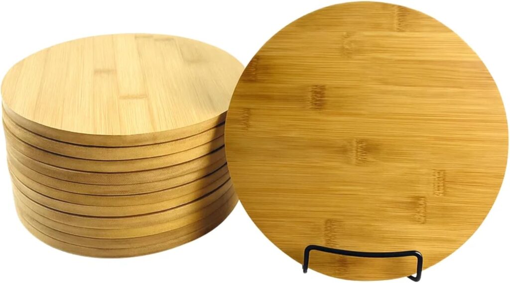 Set of 12, Bulk Bamboo Cutting Boards – 9″ Round Reversible Wood Board, Serving Tray, Placemat, Charcuterie Platter for Engraving, Epoxy Resin Art, Personalized DIY Crafts, Wall Sign Display