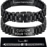 Personalized Engraved Black Bracelet for Men– Custom Laser Engraving on Both Sides, Waterproof Stainless Steel, Adjustable Fit