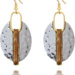 MALOYANVE Handmade Boho Hammered Earring for Women Unique Chic Trendy Vintage Bohemian Ethnic Classic Texture Lightweight Oval Dangle Drop Statement Earrings Jewelry Gifts
