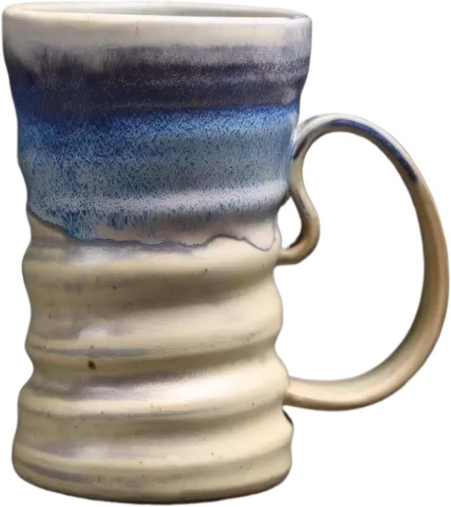 17oz Large Unique Cool Tall Handmade Ceramic Coffee Mug with Comfortable Big handle,Rustic Lead-free pottery mugs handmade, Artisanal stoneware coffee mugs, Big Pottery Tea Mug, Microwave safe