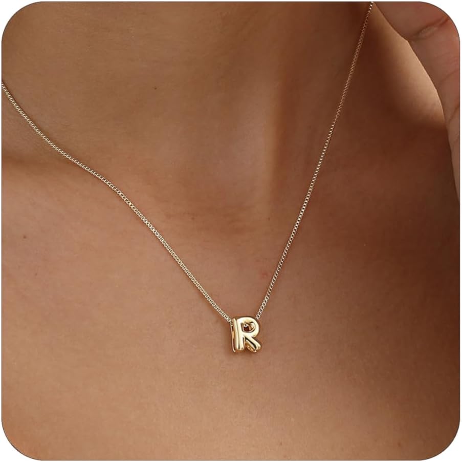 Bubble Gold Letter Necklace for Women, 14k Gold Plated Balloon Initial Necklace, Dainty Gold Necklace for Women, Personalized Bubble Pendant Name Necklace, Fashion Accessories Trendy Jewelry