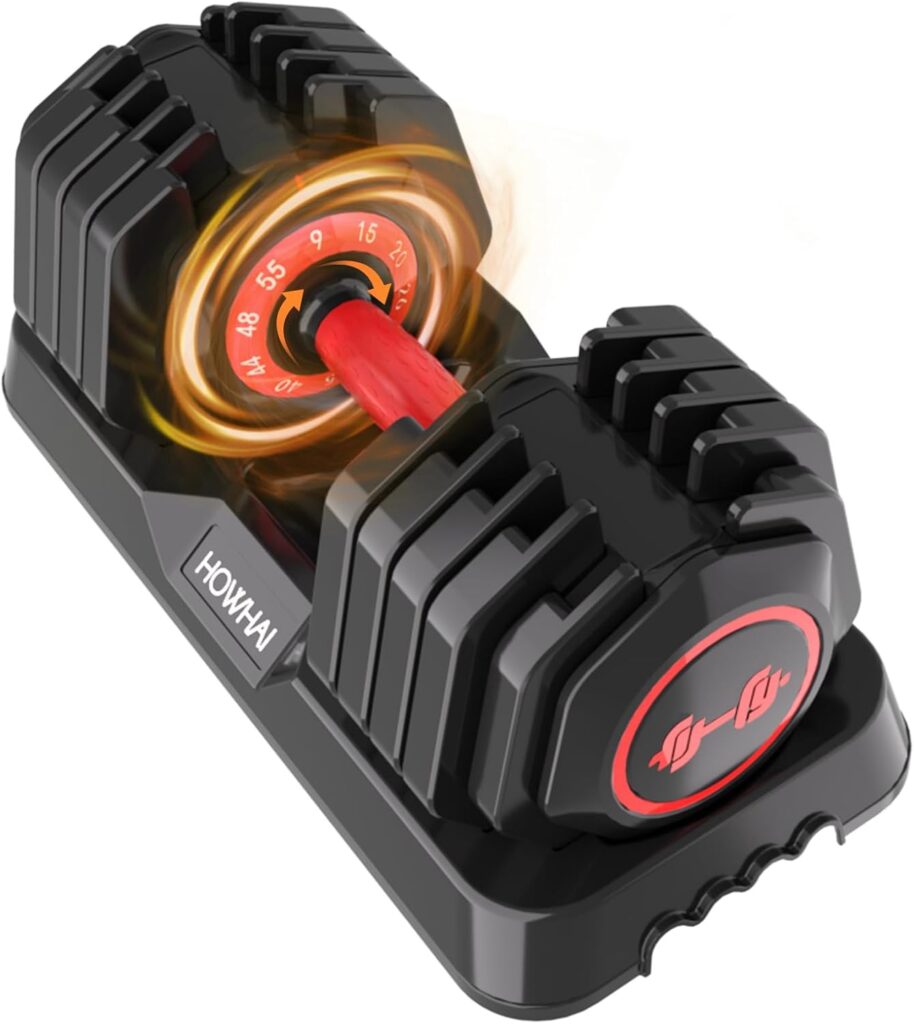 55lb Adjustable Dumbbell, 10 in 1 Hand Adjustable Weights Dumbbell with Anti-Slip Texture Handle, Exercise & Fitness for Men/Women Gym Equipment for Home Strength Training Equipment