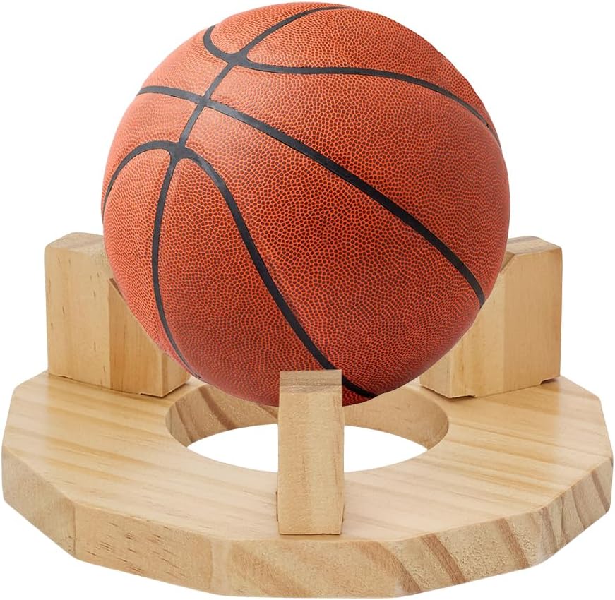 FINGERINSPIRE Wood Ball Holder 5.9×5.9×2 Inch Ball Stand Display Storage Detachable Wooden Sports Balls Organizer for Basketball Football Soccer Volleyball Home Gym Decor