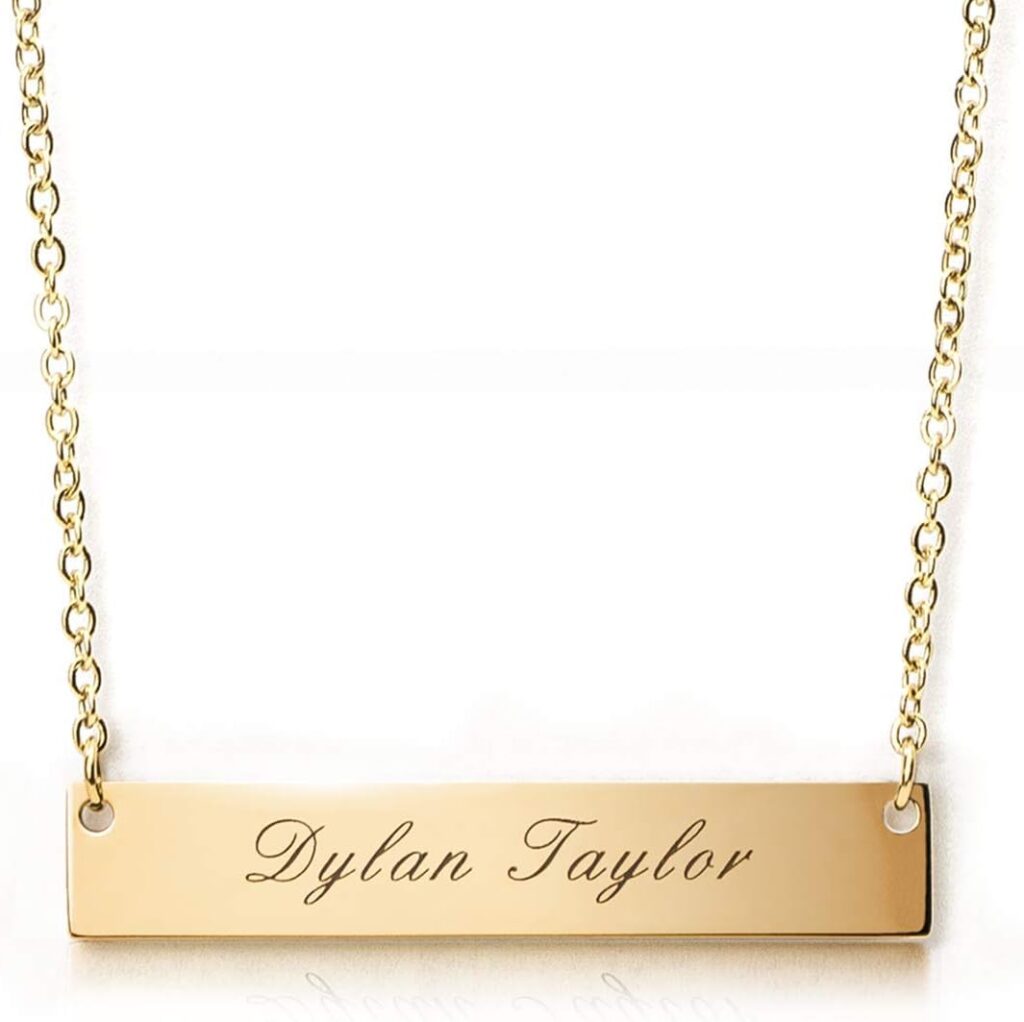 Personalized Necklace for Women, Custom Name Bar Pendant, Graduation Gift or Mothers Day Gift for Her, Gold Name Plate for Mom