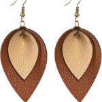 Leather Tear Drop Leaf Earrings for Women Handmade Bohemian Lightweight Double Layered Leave Dangle Drop Earring