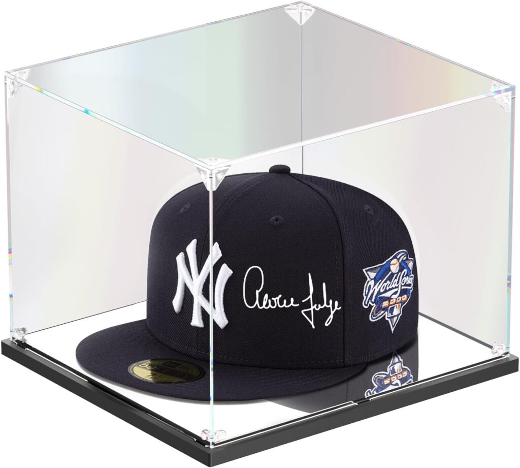 Hat Display Case, Clear Acrylic Hat Box with Mirror Base, Display Case for Baseball Cap, Snapback Caps, Mini Helmet (8.7×7.9×7.1 inch, 22x20x18 cm)