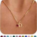 WFYOU Initial Birthstone Necklaces for Women Trendy 14K Gold Plated Letter A-Z initial Necklace Dainty Initial Birthstone Pendant Name Necklace Personalized Birthday Christmas Gifts for Women Jewelry