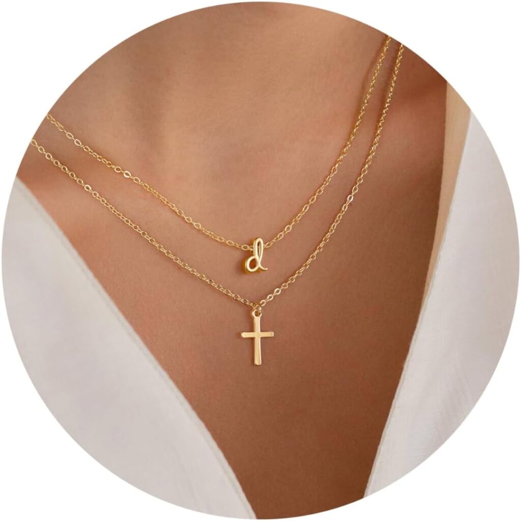 Turandoss Cross Necklace for Women Trendy – Gold Initial Letter Necklaces for Women, Personalized Layered Tiny Cross Necklace Jewelry Gifts, Dainty 14k Gold Plated Necklaces Jewelry Gifts for Her