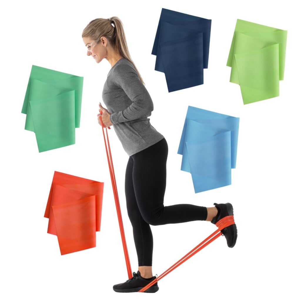 Sammons Preston 5pk Resistance Bands for Working Out, Non-Latex Exercise Bands, Resistance Bands for Physical Therapy, Improve Strength & Flexibility, Stretch & Tone Major Muscles