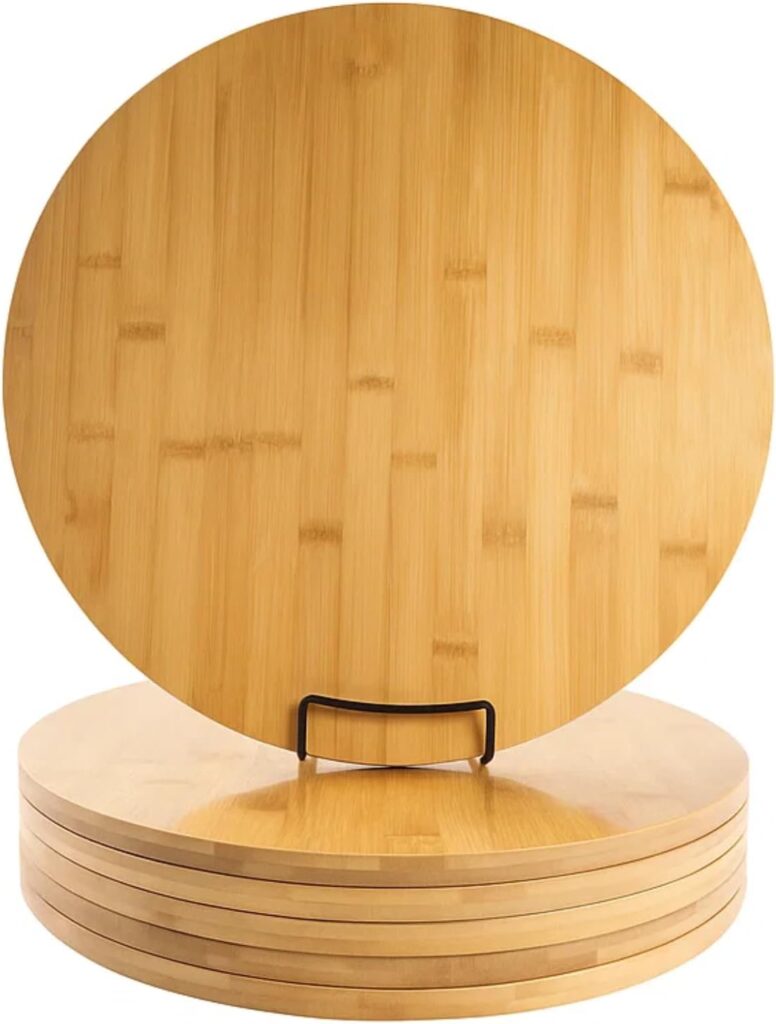 Set of 6, Bulk 15″ Round Bamboo Serving Trays – Thick Large Wood Blank Cheese Platters, Pizza Trays, Charcuterie Platters, Cutting Boards for Engraving, Resin Art, DIY Gifts, or Rustic Home Decor