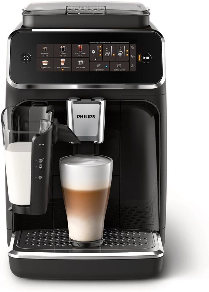 Philips Series 3300 Fully Automatic Espresso Coffee Machine – 6 Hot & Iced Drinks, LatteGo Milk System, 40% Quieter SilentBrew, Ceramic Grinder, Aquaclean Filter, Glossy Black (EP3341/50)