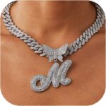 Silver Cuban Link Chain for Women 14k Gold Plated Letter Necklace Initial Custom Chain Name Necklaces Personalized Necklace Iced Out Chains Pendants Bling Necklaces Hip Hop Jewelry for Women