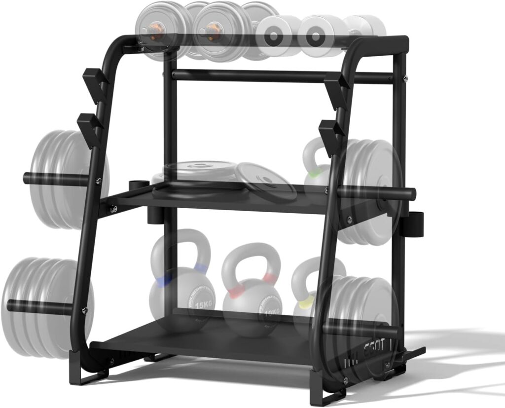 3-Tier Dumbbell Rack Stand Only – 700LB Heavy Duty Weight Storage Organizer with Thickened Steel Tube, Adjustable Weight Stand for Dumbbells, Barbells, Kettlebells, Black/Beige