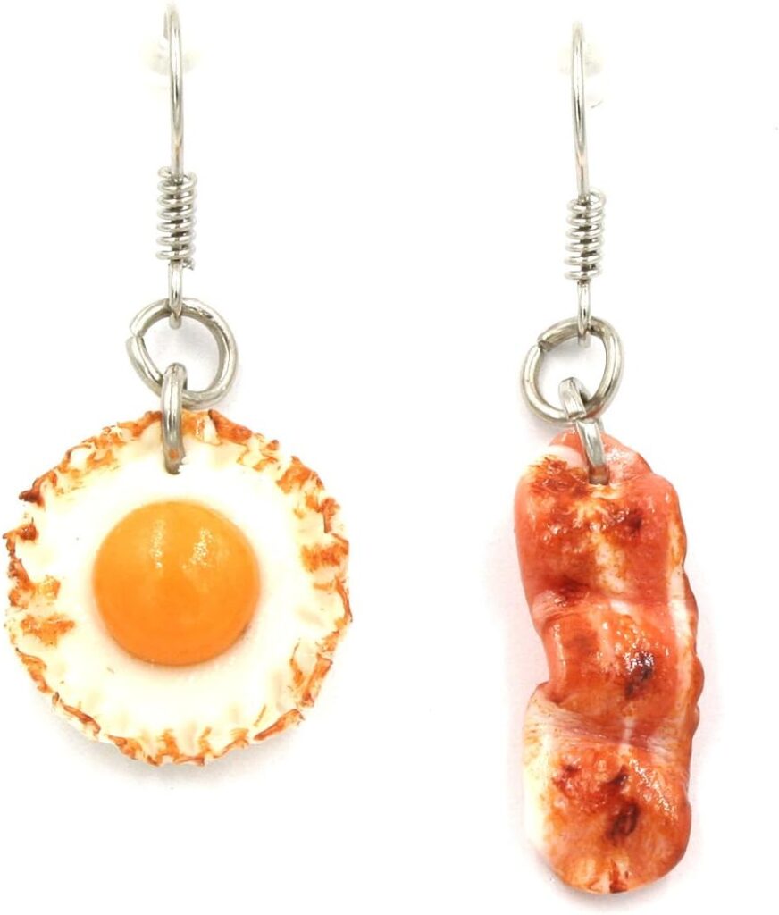 Polymer Clay Handmade Fried Bacon with Sunny Side up Egg Earrings