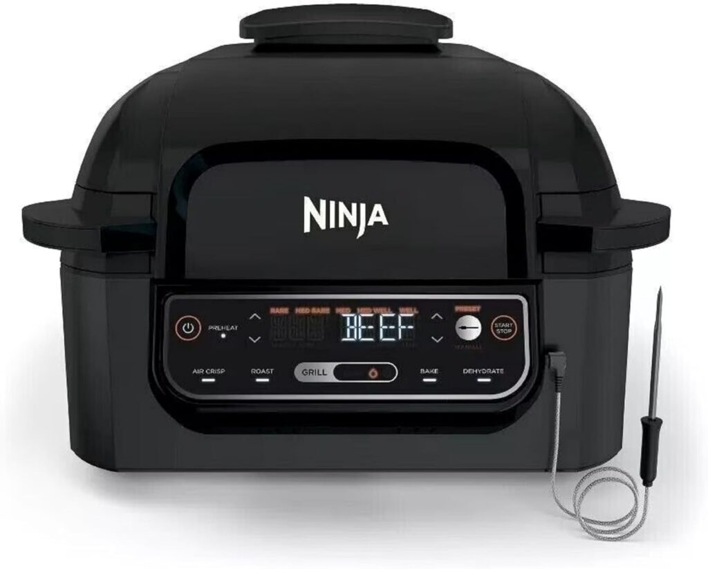 Ninja AG300 4-in-1 Indoor Grill with 4-Quart Air Fryer with Roast, Bake, and Cyclonic Grilling Technology