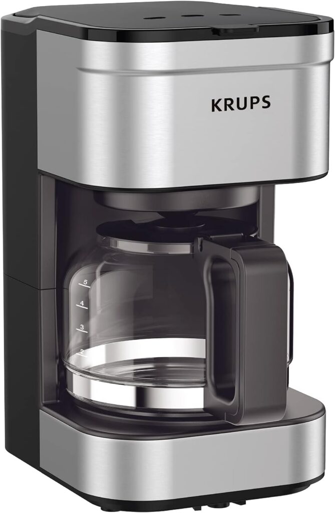 KRUPS Simply Brew Compact 5 Cup Coffee Maker: Stainless Steel Design, Pause & Brew, Keep Warm, Reusable Filter, Drip-Free Carafe